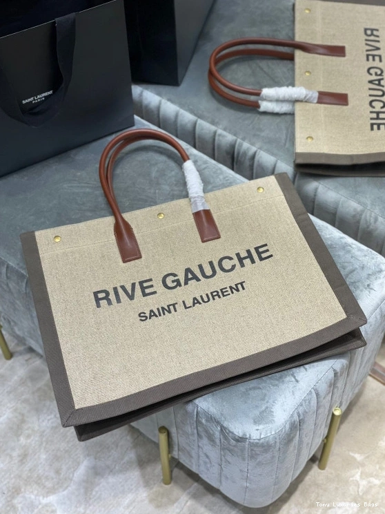 Tony Luxuries AND TOTE YSL RIVE LINEN BAG IN LEATHER GAUCHE 0812